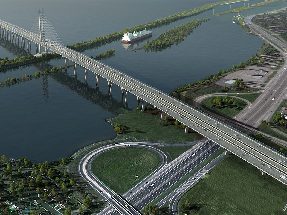 The new entrance to the bridge from brossard