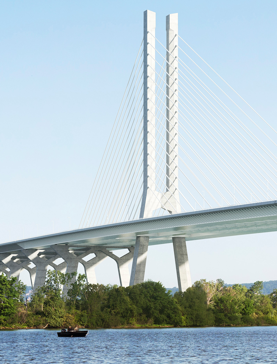 Samuel de champlain bridge structure from the saint-laurent river