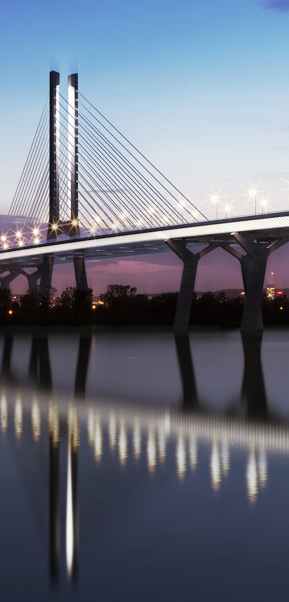 Pont Samuel de Champlain qui reflete dans l'eau