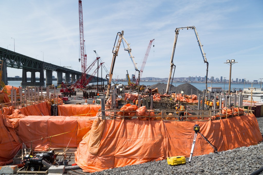 Concrete poured for footings of main pylon for cable-stayed section – April 9 and 16, 2016