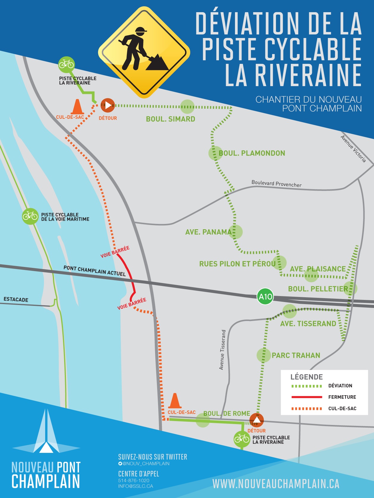 Reminder La Riveraine bike path detour Samuel De Champlain Bridge Reminder La Riveraine bike path detour Samuel De Champlain Bridge